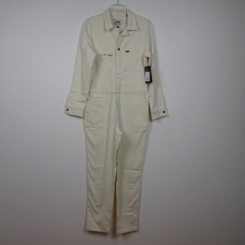 Free People Lee Union Coverall Jumpsuit Women's Size M Ivory Utility Zip Up - Picture 2 of 13